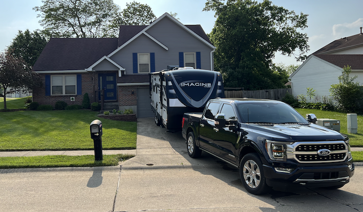 Picture of my truck and trailer in front of my house