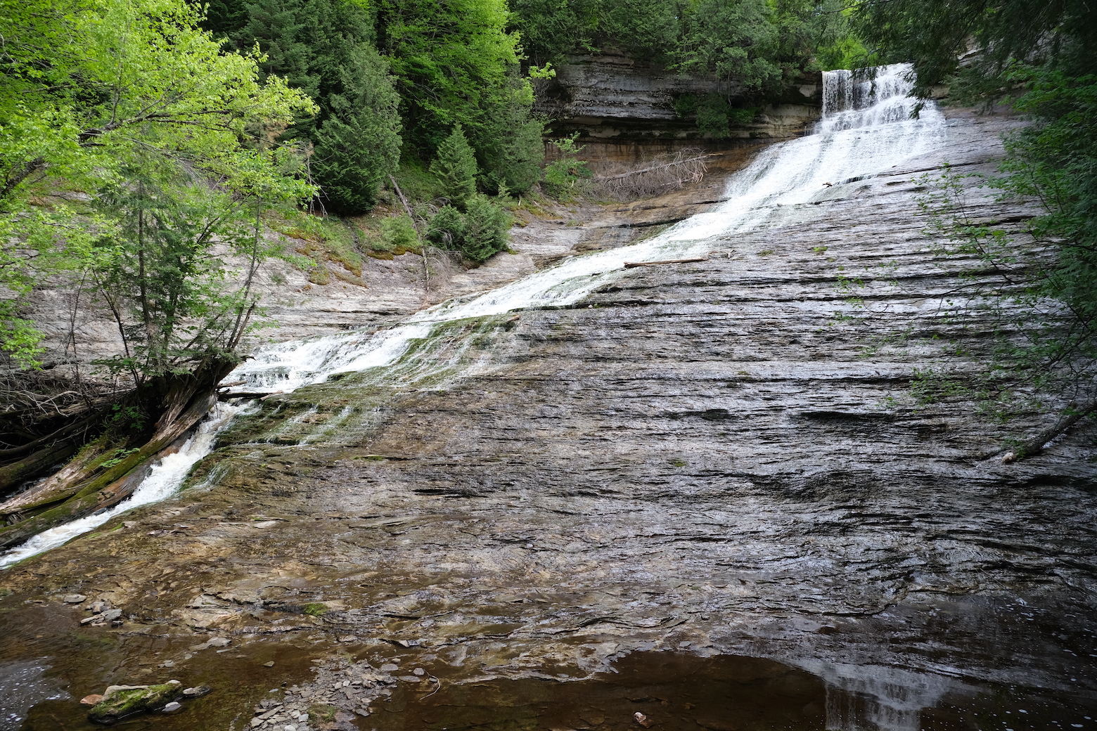 Looking up Laughing Whitefish Falls