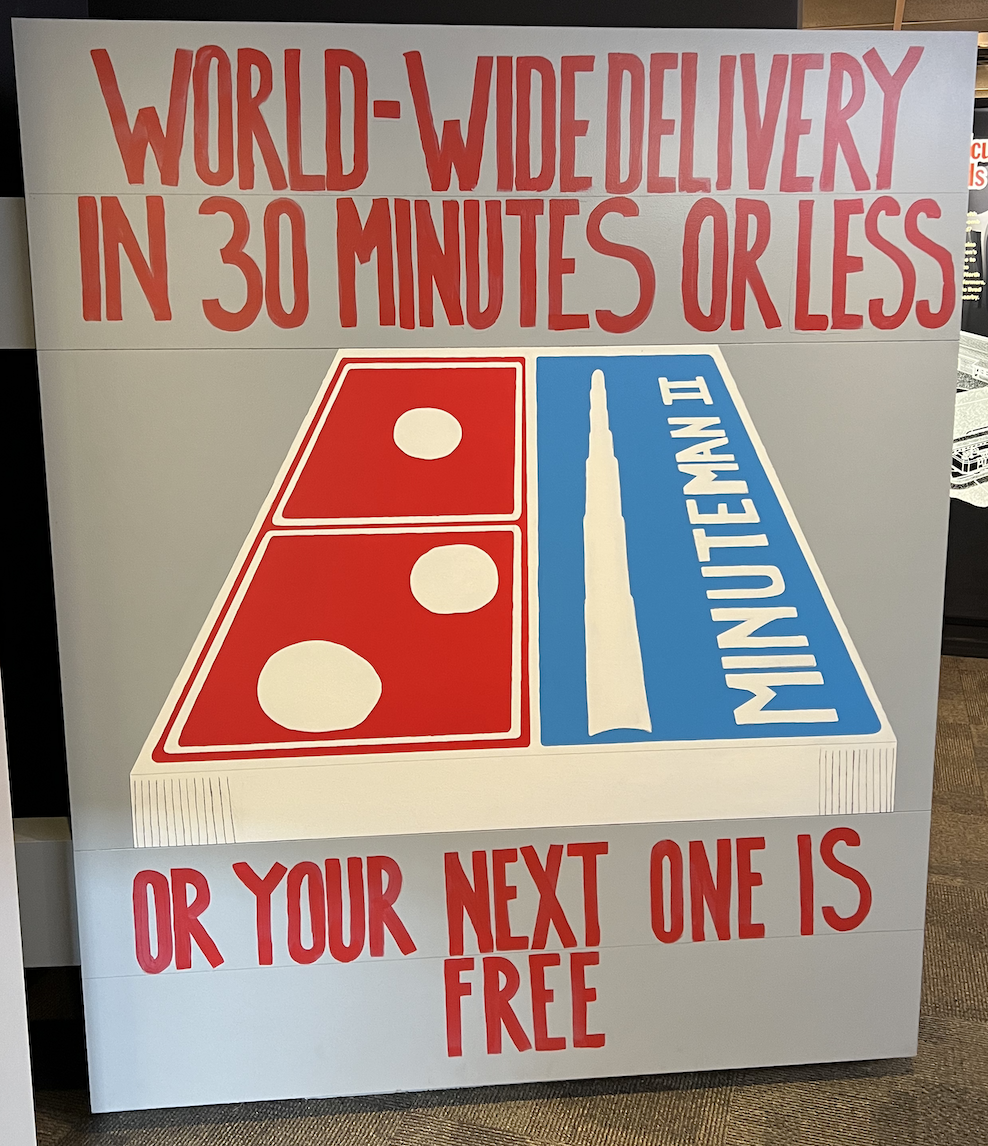 Play on dominos logo and slogan about worldwide delivery