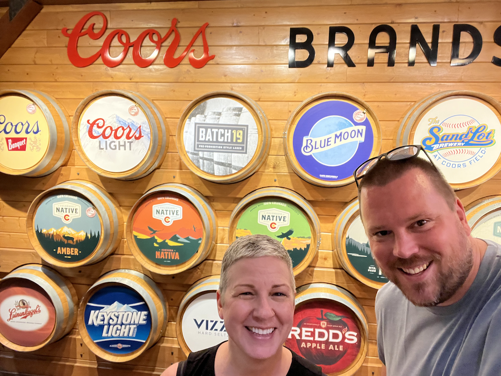 Cheryl and I in front of Coors brands barrel heads
