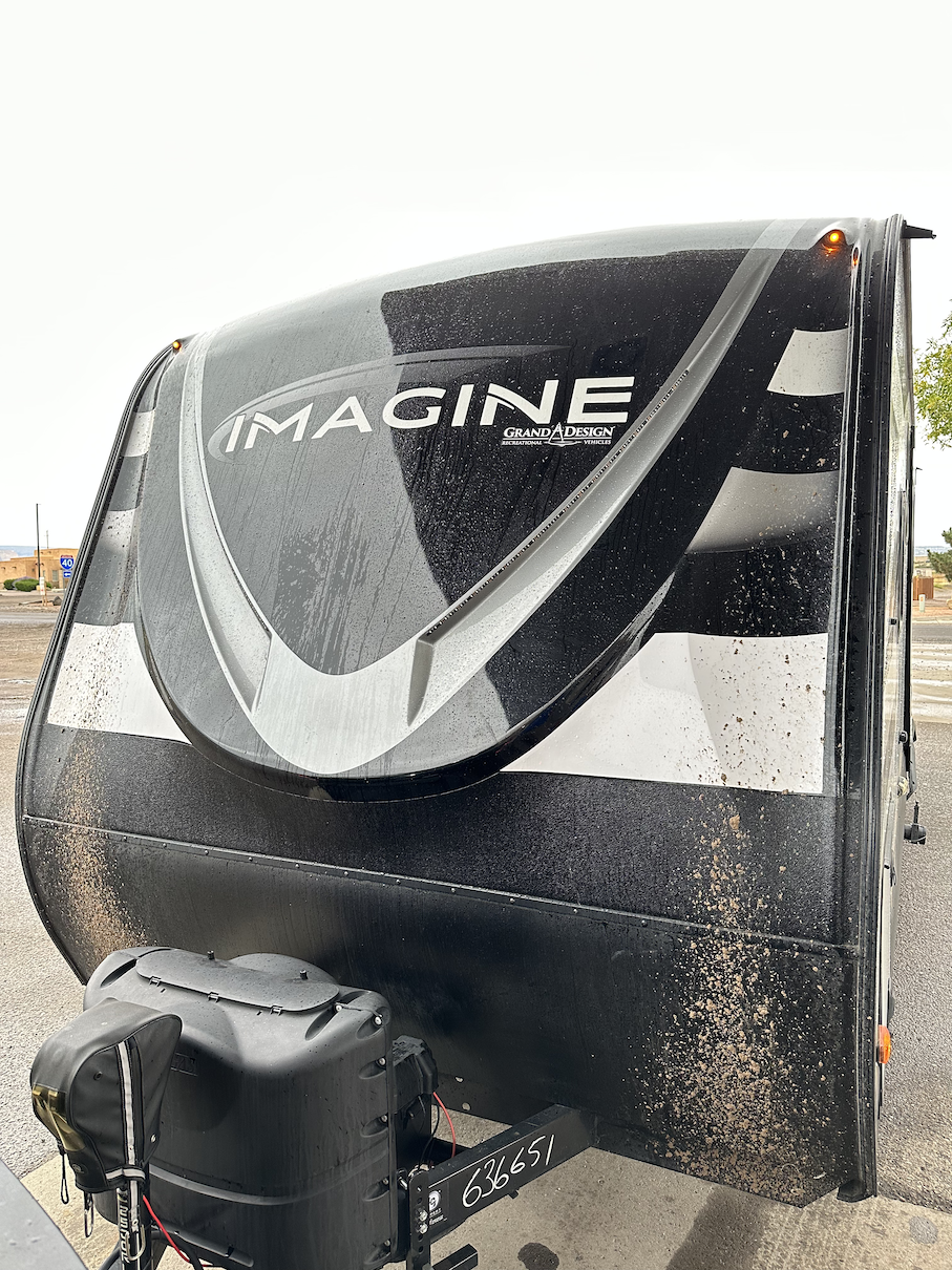 Muddy trails on trailer