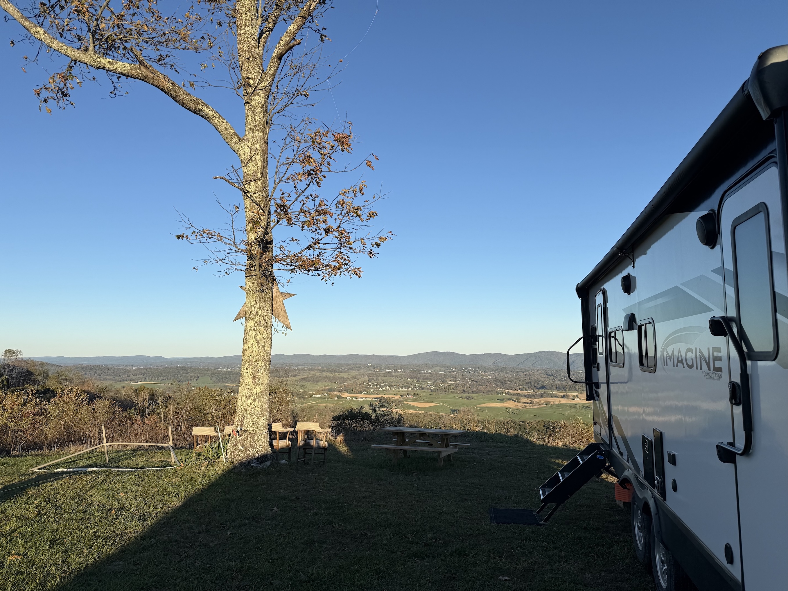 Campsite at Caring Acres looking out over a valley