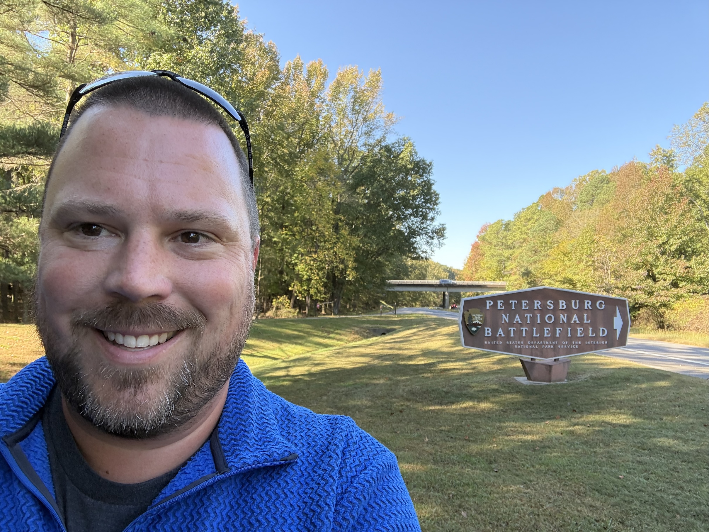 Me in front of the Petersburg National Battlefield sign